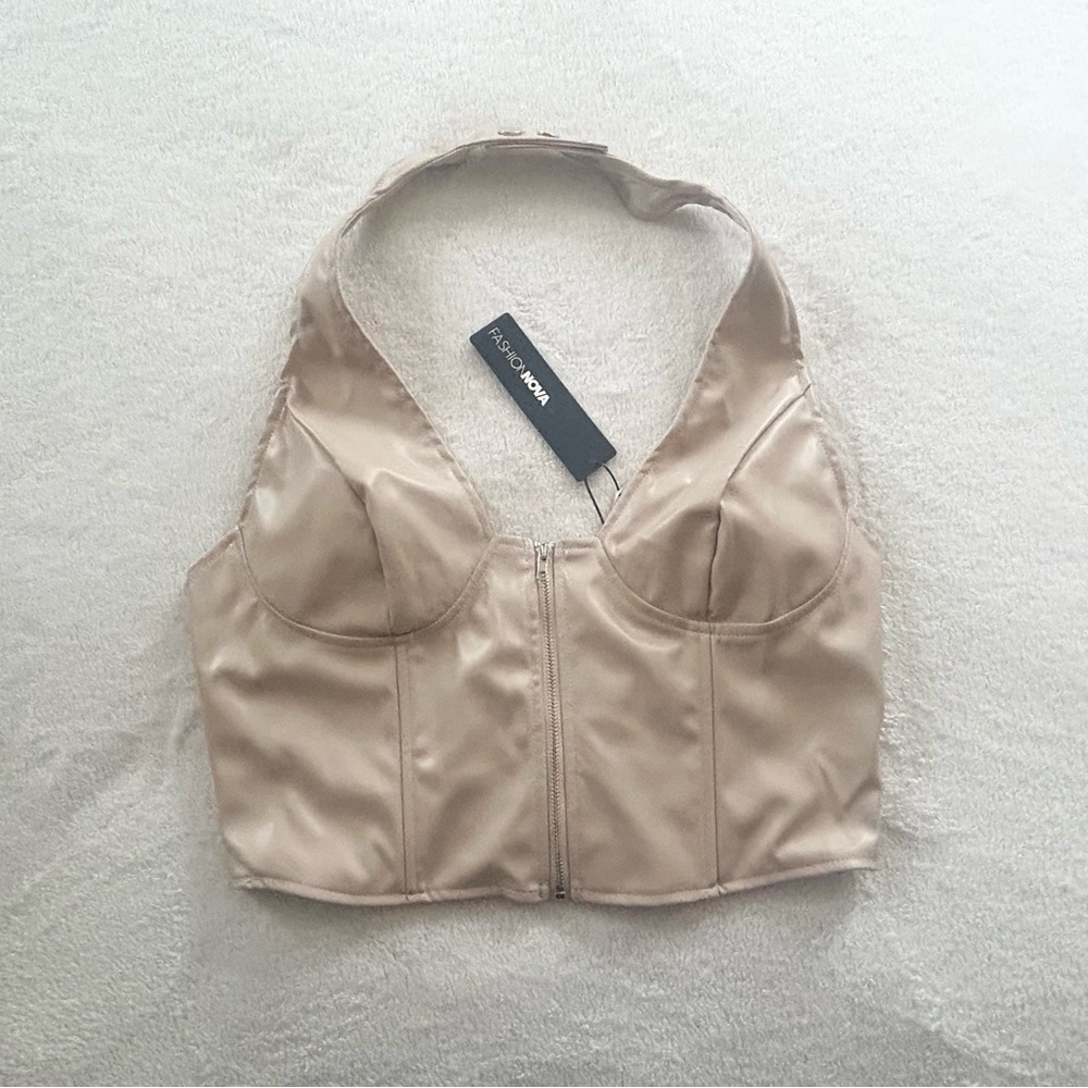 Fashion Nova Sand Faux Leather Halter Top